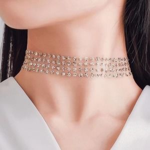 Fashion Mesh Silver Sparkle Choker Necklace